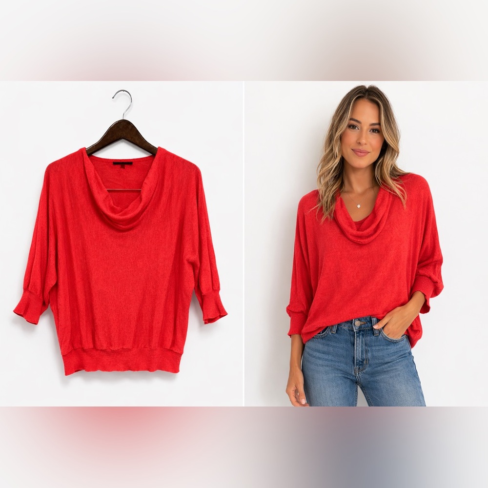 Deep Pink Cowl Neck Dolman Sleeve Sweater Top